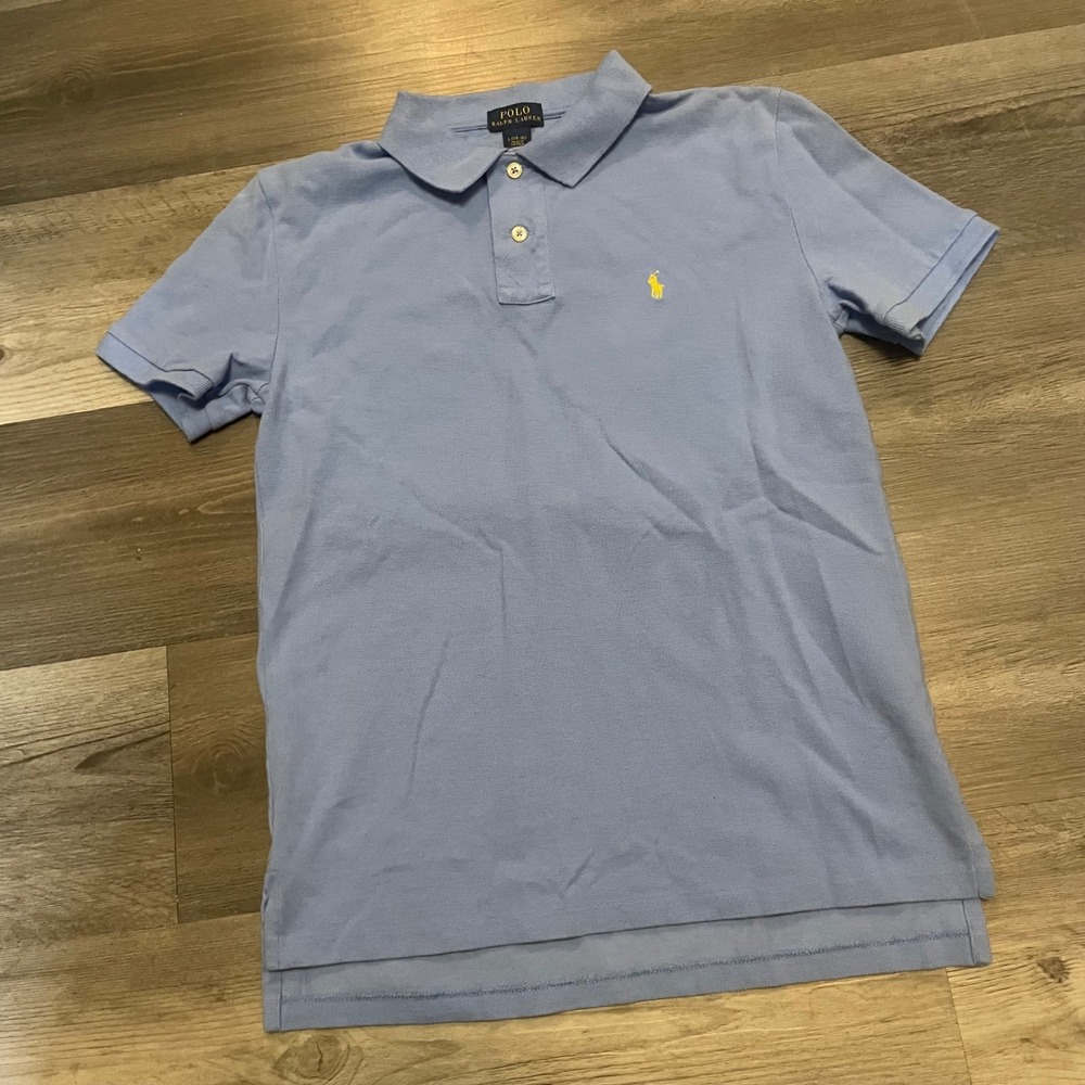 Polo Ralph Lauren Boys Light Blue Pique Polo Shirt Yellow Pony Size L 14-16